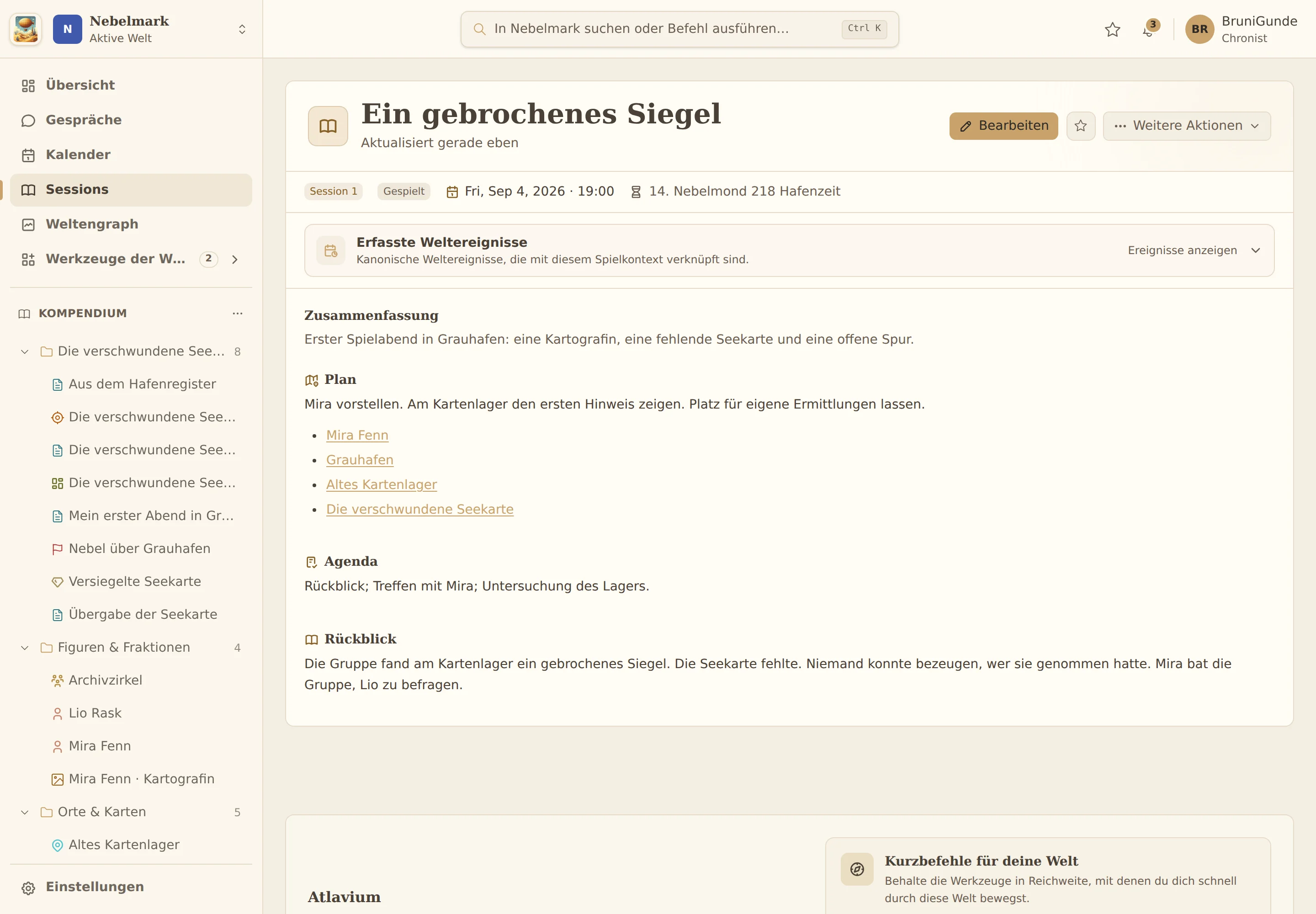 Planung und Rückblick des Spielabends über die verschwundene Seekarte.