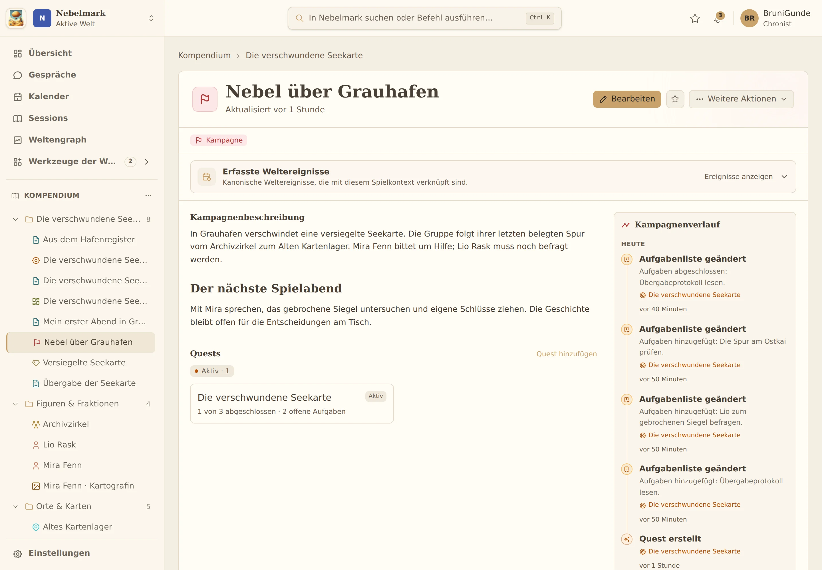 Die Kampagne führt ihre Quests und deren Fortschritt zusammen.