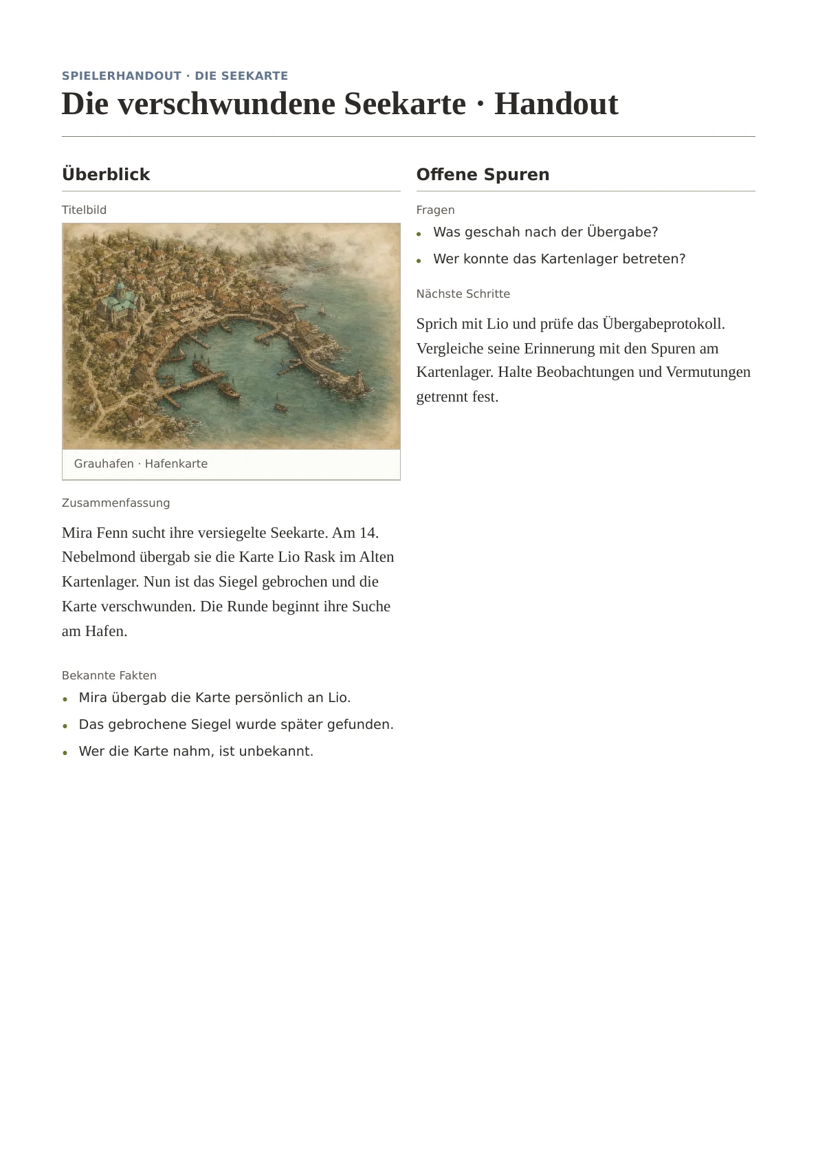 Druckansicht des Handouts zur verschwundenen Seekarte.