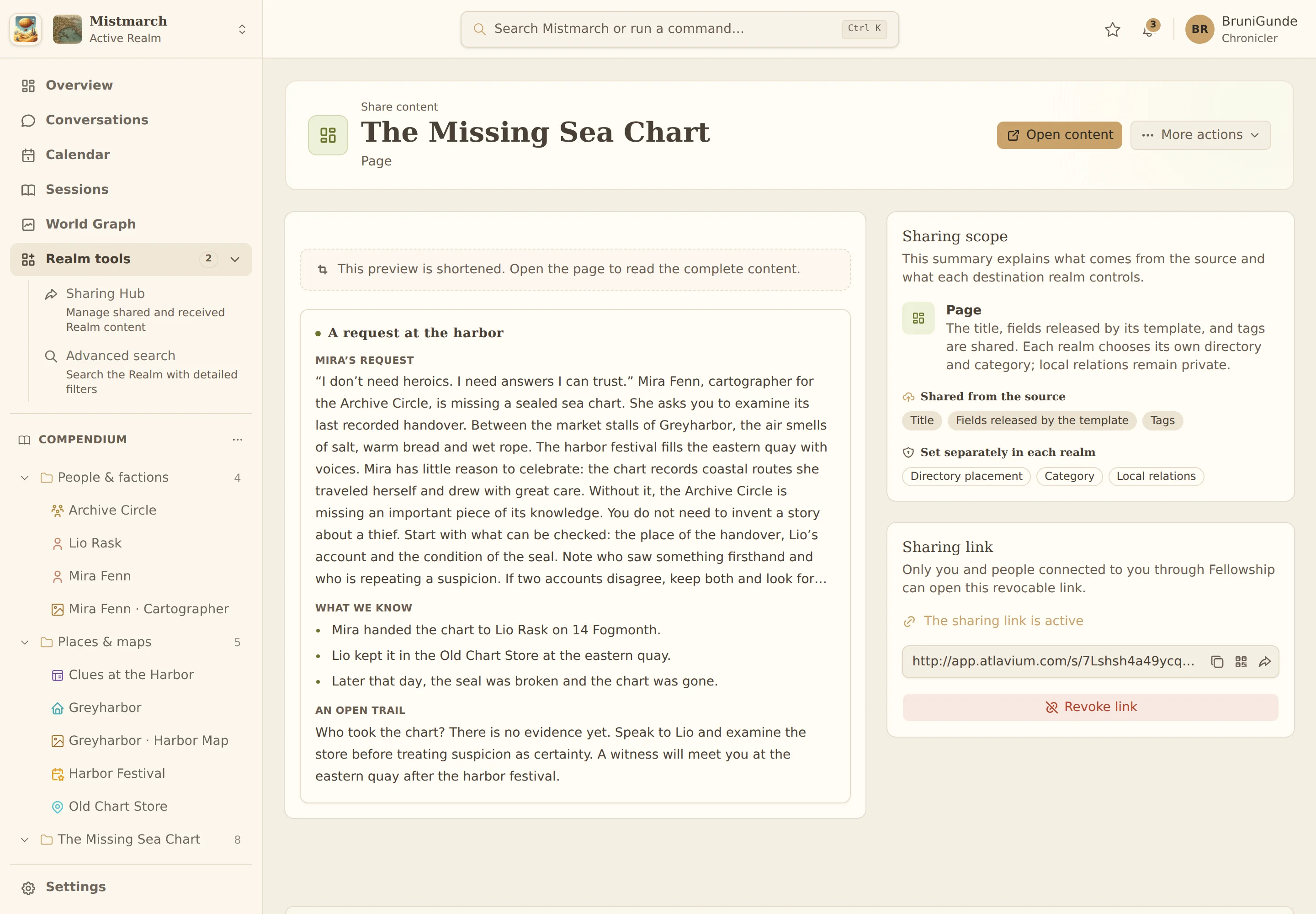 Preview of a selected handout before sharing.