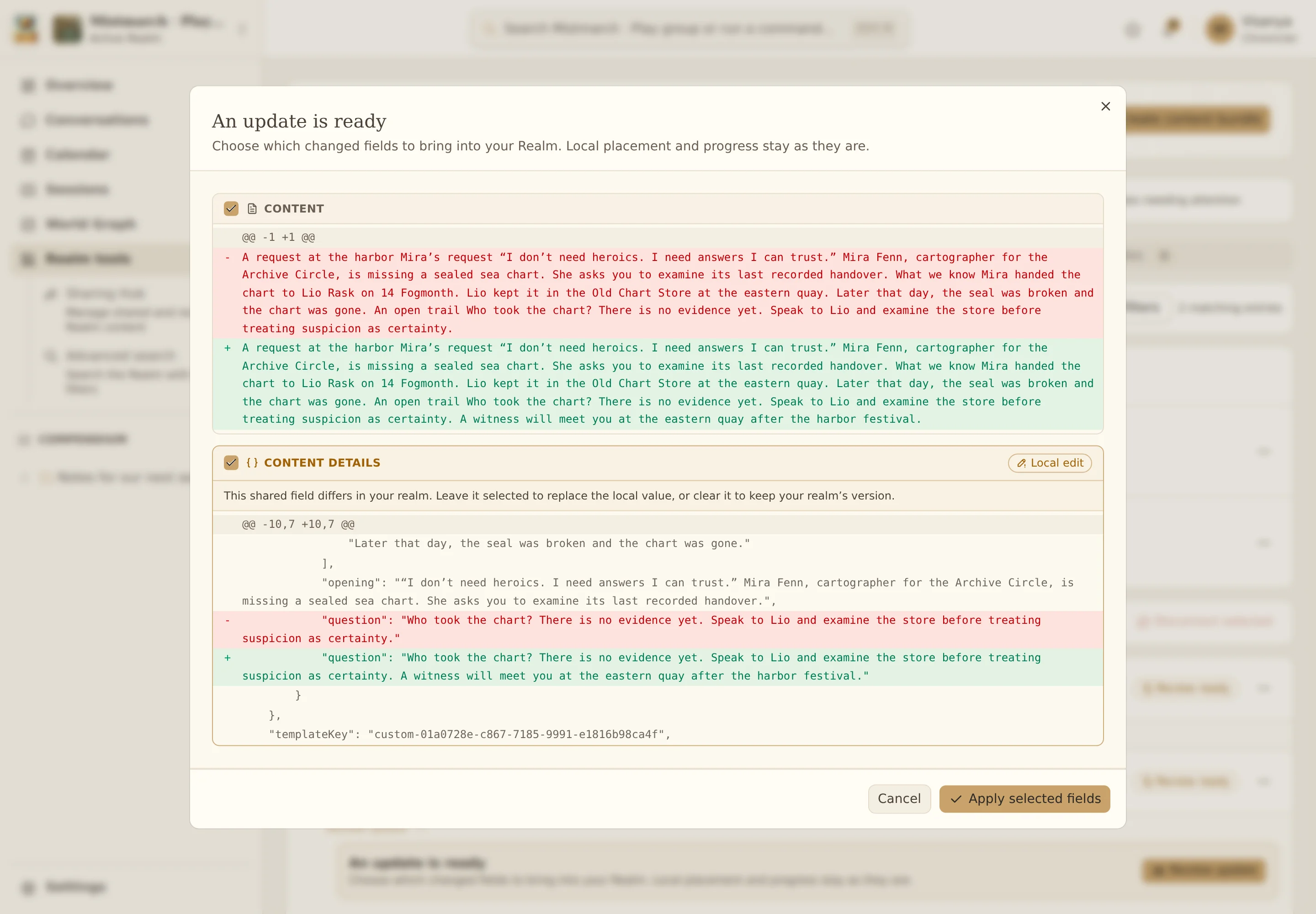 Review changes and choose what to apply.