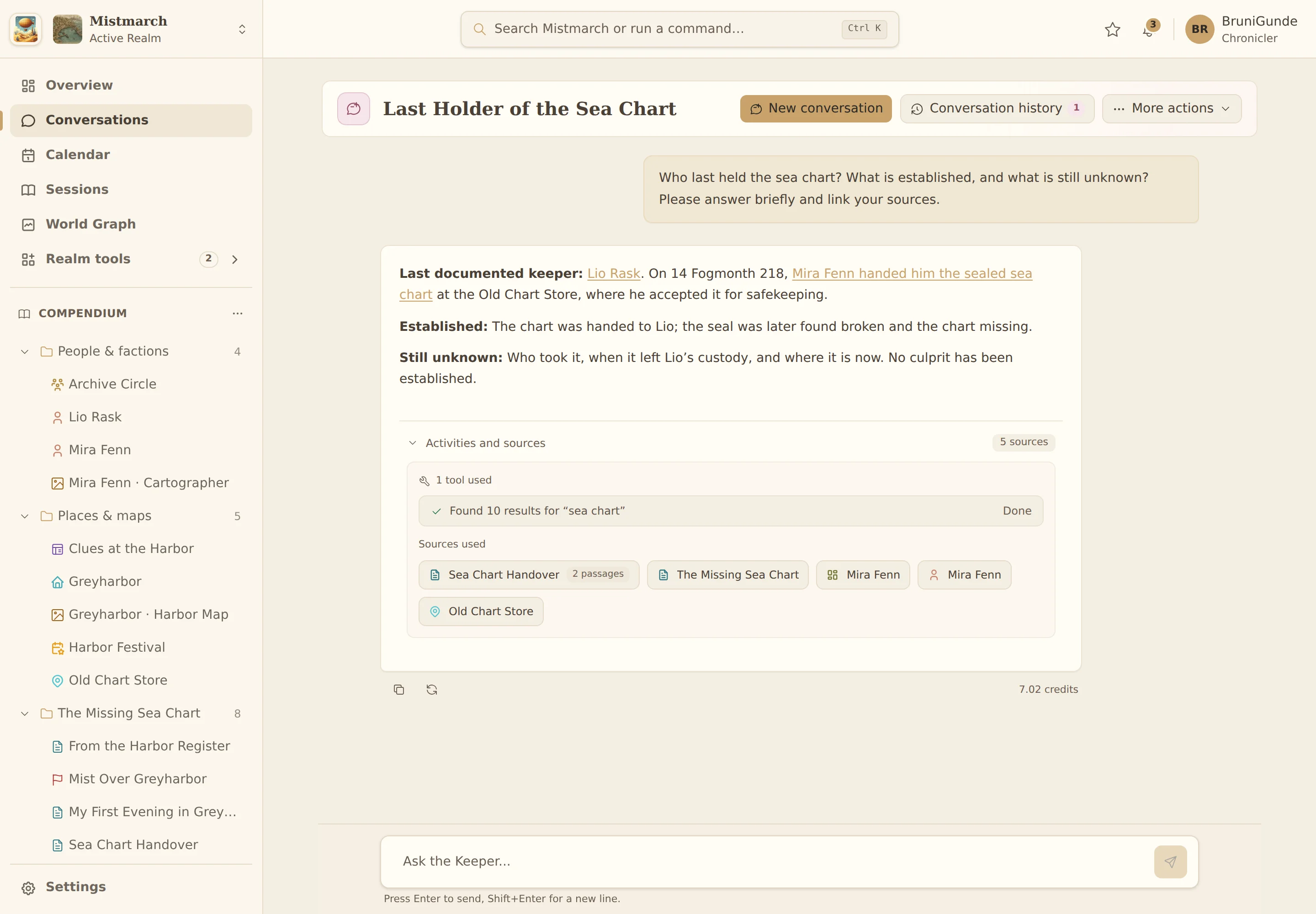 The Keeper’s answer about the sea chart with linked sources and an unanswered question.